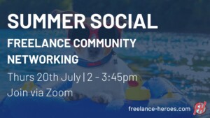 Summer Social Networking event banner with dates 20th July, from 14:00-15:45